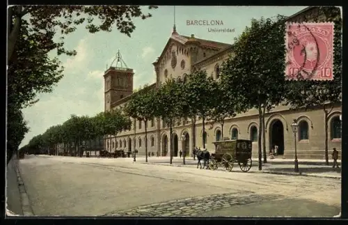 AK Barcelona, Universidad, Kutsche vor der Universität