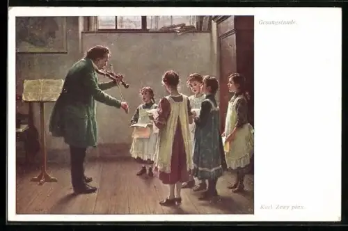 Künstler-AK Carl Zewy: Lehrer gibt Mädchen Gesangstunde