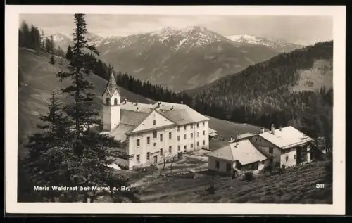 AK Maria Waldrast bei Matrei a. Br., Ortspartie mit Kirche