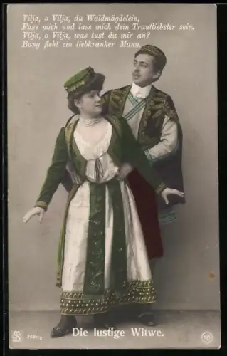 AK Szene aus der Operette Die lustige Witwe, Schauspieler