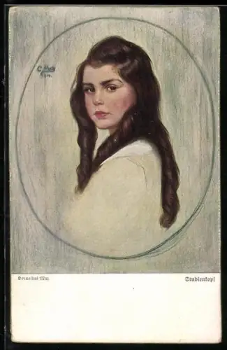 Künstler-AK Corneille Max: Portrait Junge Frau mit braunen Haaren