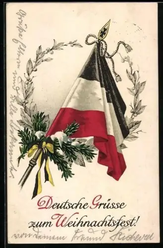 AK Reichsfahne im Kranz, Grüsse zum Weihnachtsfest