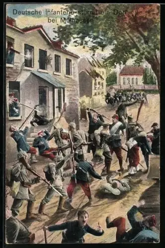 AK Mülhausen, Deutsche Infanterie stürmt ein Dorf