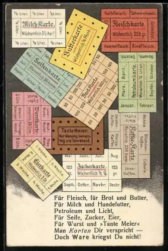 AK Lebensmittelmarken für verschiedene Waren, Kriegsnot