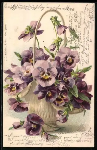 Künstler-AK Meissner & Buch (M&B): Siefmütterchenstrauss in Vase