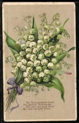 Präge-AK Maiglöckchen im Bund mit Schleife