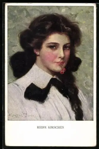 Künstler-AK Clarence F. Underwood: Reife Kirschen, Bezauberndes Fräulein