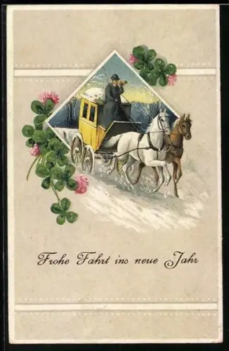 AK Frohe Fahrt ins neue Jahr, Postkutsche