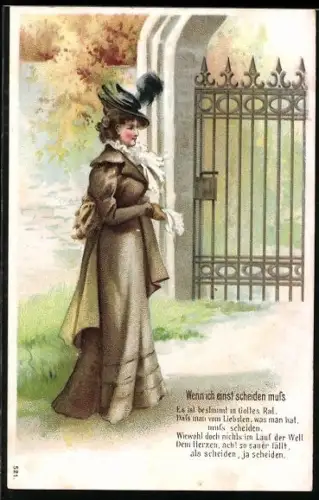 Künstler-AK Hübsche Dame mit Hut und nachdenklichen Gedanken