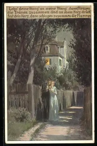 Künstler-AK Paul Hey: Volksliederkarte Nr. 84: Lehn dein Wang'an meine Wang, Kavalier mit Liebchen