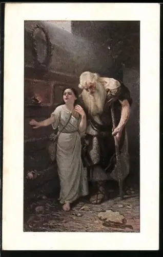 AK blindes Mädchen mit altem Mann