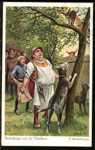Künstler-AK Oskar Herrfurth: Eulenspiegel und die Kürschner