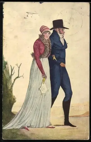 Künstler-AK Hamburg, Märzfeier 1913, Trachten aus dem Anfang des 19 Jh., 1. Modebild von 1802