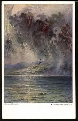 Künstler-AK Hermann Hendrich: Walkürensturm am Rhein, Lieber tot als Sklav!