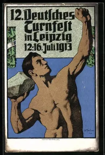AK Leipzig, XII. Deutsches Turnfest 12.-16. Juli 1913, Der Steinstosser