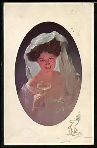 Künstler-AK Ludwig Knoefel: Frau mit Schleier und Glas
