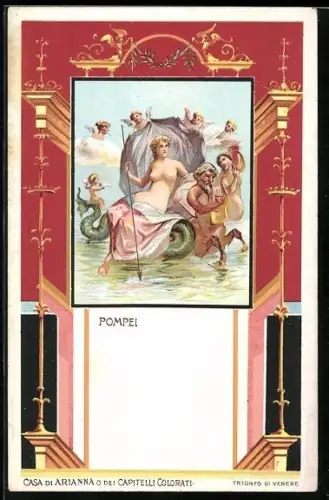 AK Pompei, bei Ausgrabungen freigelegte Fresken, Casa di Arianna o dei Capitelli Colorati, Triunfo di Venere