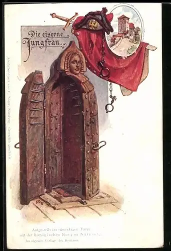 AK Nürnberg, Eiserne Jungfrau in der Burg, Fünfeckiger Turm, Ketten