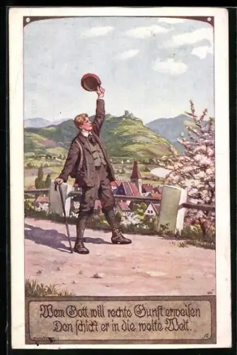 Künstler-AK Ernst Kutzer: Wandersmann auf dem Weg in die weite Welt