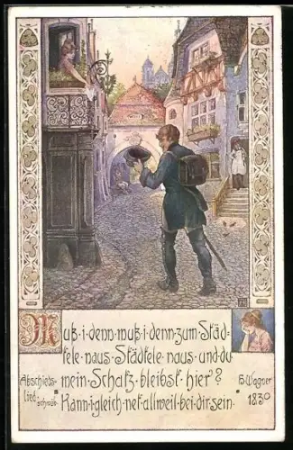 Künstler-AK Brüder Kohn (B.K.W.I) Nr. 760-1: Mann zieht aus der Stadt