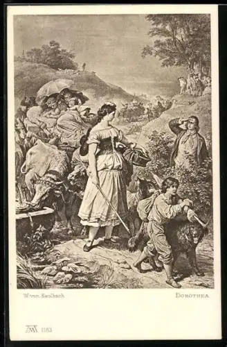 Künstler-AK sign. W. v. Kaulbach: Szene aus Johann Wolfgang von Goethes Hermann und Dorothea