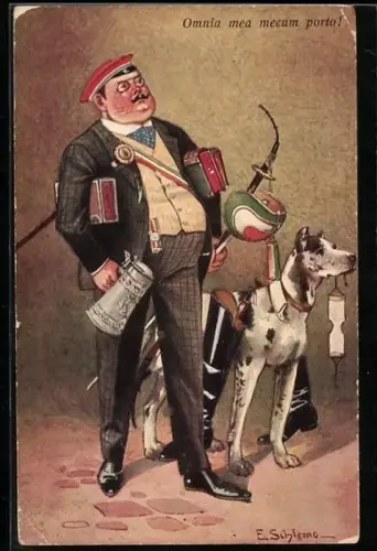 Künstler-AK Ernst Schlemo: Omnia mea mecum porto!, Mann mit seinem Hund