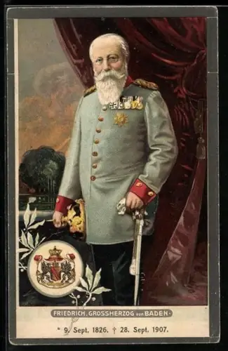 AK Grossherzog Friedrich von Baden in Uniform, Wappen