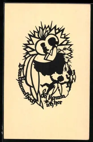 AK Engel, Maria mit Jesuskind, Scherenschnitt, Weihnachten