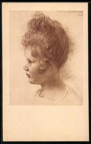 Künstler-AK Walter Schachinger: Portrait eines Mädchens mit hochgesteckten Haaren im Profil
