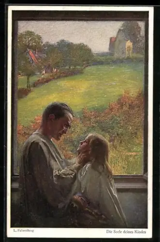 Künstler-AK Ludwig Fahrenkrog: Die Seele deines Kindes, Mann und Kind vor Fenster