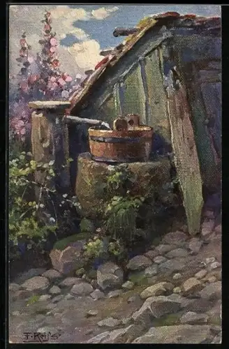 Künstler-AK Fritz Reiss: Schwarzwald-Quelle