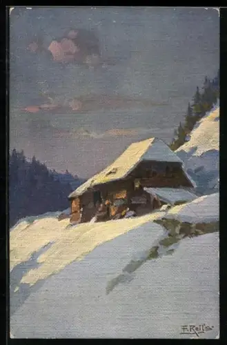 Künstler-AK Fritz Reiss: Winterlandschaft mit Haus im Schwarzwald