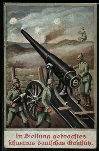 AK Deutsche Soldaten an einem schweren Geschütz