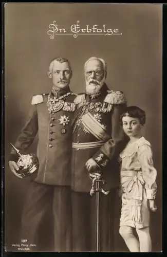AK König Ludwig III. von Bayern u. Kronprinz Rupprecht in Uniform mit seinem Sohn