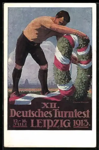Künstler-AK Gustav Krasselt: Leipzig, XII. Deutsches Turnfest 1913, Der Festkranz, Athlet