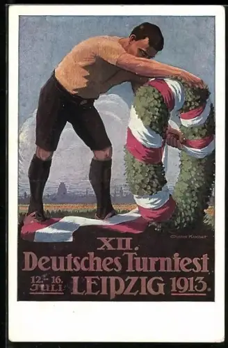 Künstler-AK Gustav Krasselt: Leipzig, XII. Deutsches Turnfest 1913, Der Festkranz, Athlet