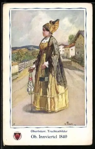 Künstler-AK Oberösterreich. Trachtenbilder, Linzer Bürgertracht 1830