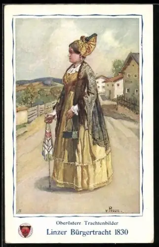Künstler-AK Oberösterreich. Trachtenbilder, Linzer Bürgertracht 1830