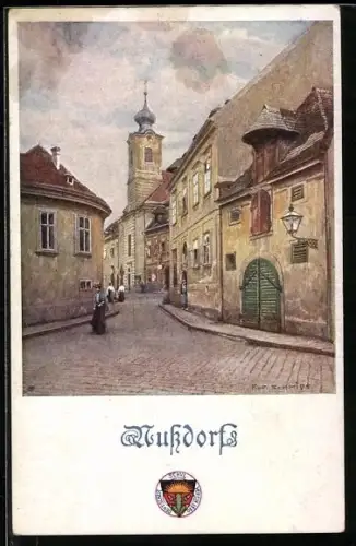Künstler-AK Rudolf Schmidt, Deutscher Schulverein 467: Nussdorf, Strassenansicht