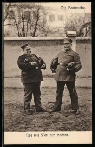 AK Kriegsnot, Die Brotmarke, Soldaten mit grossen Brotlaiben