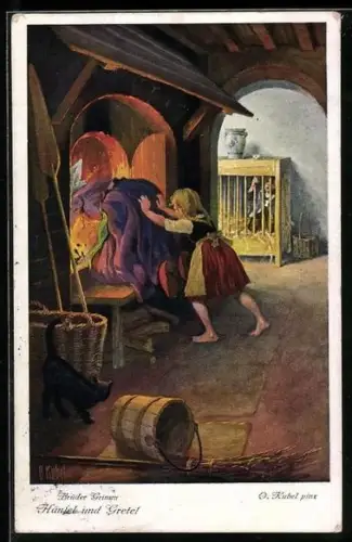 Künstler-AK Otto Kubel: Hänsel und Gretel, 5. Die Hexe wollte aber nicht länger warten...