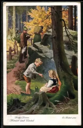 Künstler-AK Otto Kubel: Brüder Grimm, Hänsel und Gretel, Eltern lassen ihre Kinder im Wald