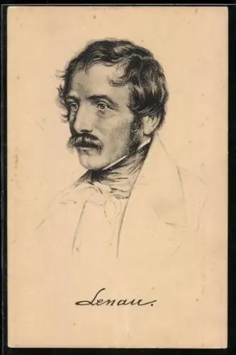 AK Dichter Nikolaus Lenau, Portrait mit Schnurrbart
