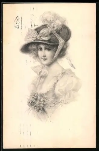 Künstler-AK Wichera: Porträt junge Frau mit Hut