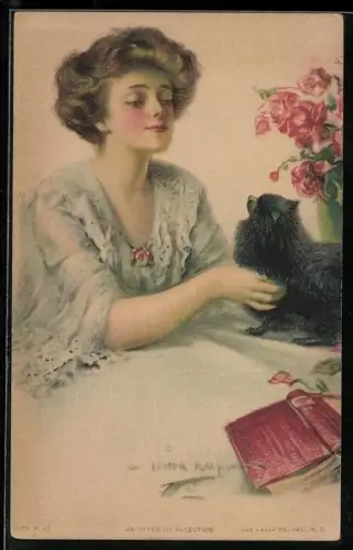 Künstler-AK Lester Ralph: An offer of affection, Dame mit Spitz