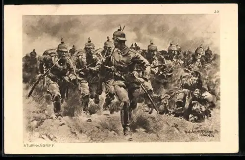 Künstler-AK Anton Hoffmann - München: Deutsche Infanterie beim Sturmangriff