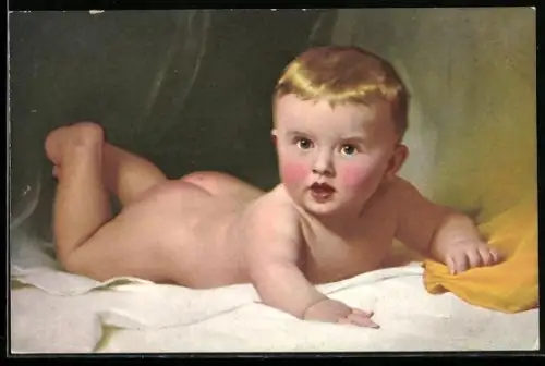 AK Kleinkind auf einem Bett liegend