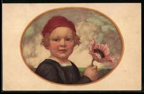 Künstler-AK Ludwig von Zumbusch: Blumentag 1913, Bub mit Blume