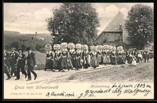AK Schwarzwald, Hochzeitszug, junge Frauen in Schwarzwälder Tracht