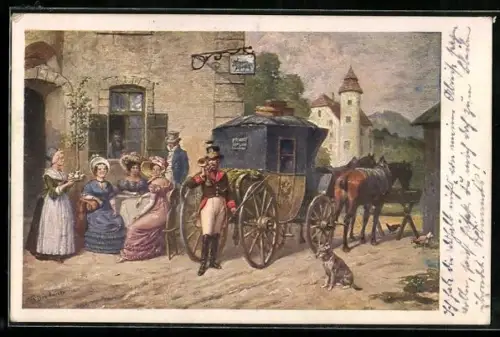 Künstler-AK Theodor Breidwiser: Einkehr der Postkutsche